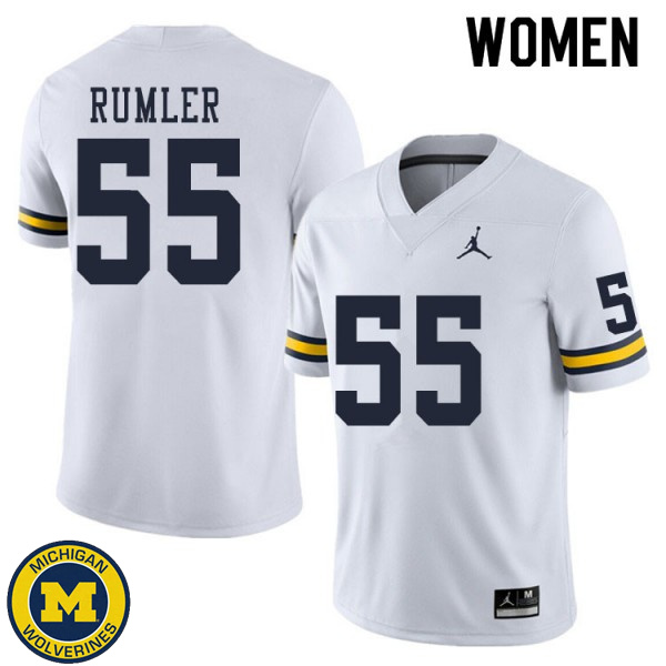 Women University of Michigan #55 Nolan Rumler White Embroidery Football Jersey